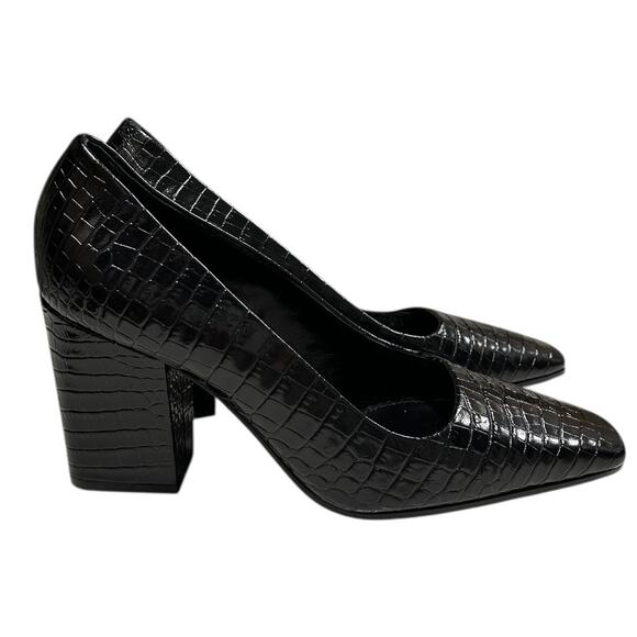 Marion Parke Toscana Leather Block Heel Pump Womens 38/US 8 Black Croc-Embossed - Picture 1 of 8